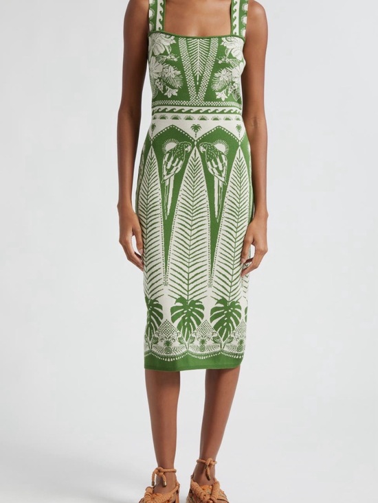 FARM Rio Dresses & Skirts - FARM Rio Green and White Tropical Knit Midi Dress size M new no tags